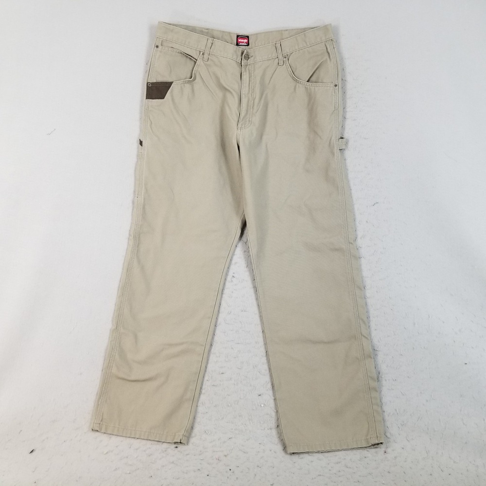 Wrangler Pants Mens 40x32 Tan Workwear Carpenter Canvas Straight Leg Utility